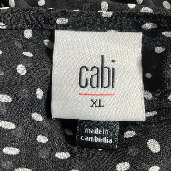 Cabi Top Women's XL Black Polka Dot Ruffle Long Sleeve Sheer Whimsical Romantic - Picture 3 of 9